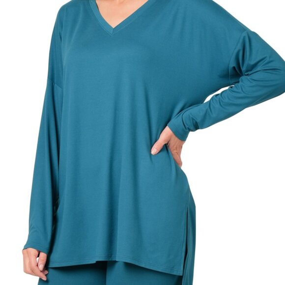 V‑Neck Long‑Sleeve Loungewear Leggings Set – Buttery Soft Brushed DTY Microfiber - Picture 3 of 6